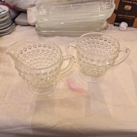 Vintage Anchor Hocking Cream & Sugar Hobnail Design 1930's - Picture 1 of 4